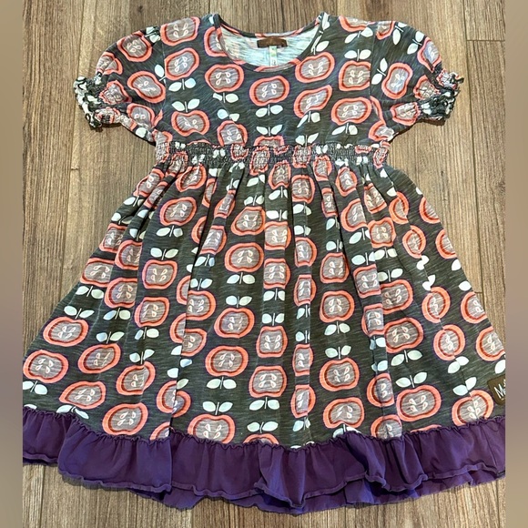 Matilda Jane Other - Matilda Jane Girls 10 Brown and Purple Apple Ruffle Hem Dress